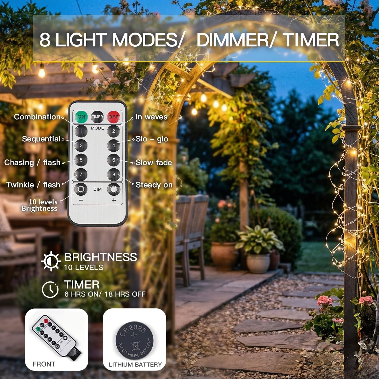 suddus 66ft 200 LED Outdoor String Lights,Fairy Lights Battery Operated with Remote, Twinkle Lights Battery Operated for Bedroom, Dorm, Patio, Fireplace,Garden, Party, Wedding DIY,Indoor(Warm White)