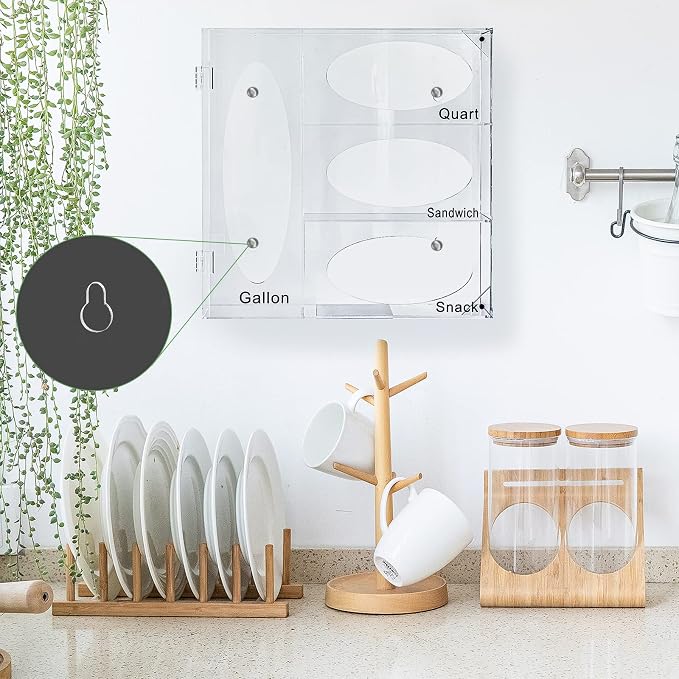 Acrylic Food Bag Storage Organizer, Acrylic Kitchen Drawer Bag Box Holder For Gallon Quart Sandwich And Snack, Compatible With Variety Size Bags Dispenser