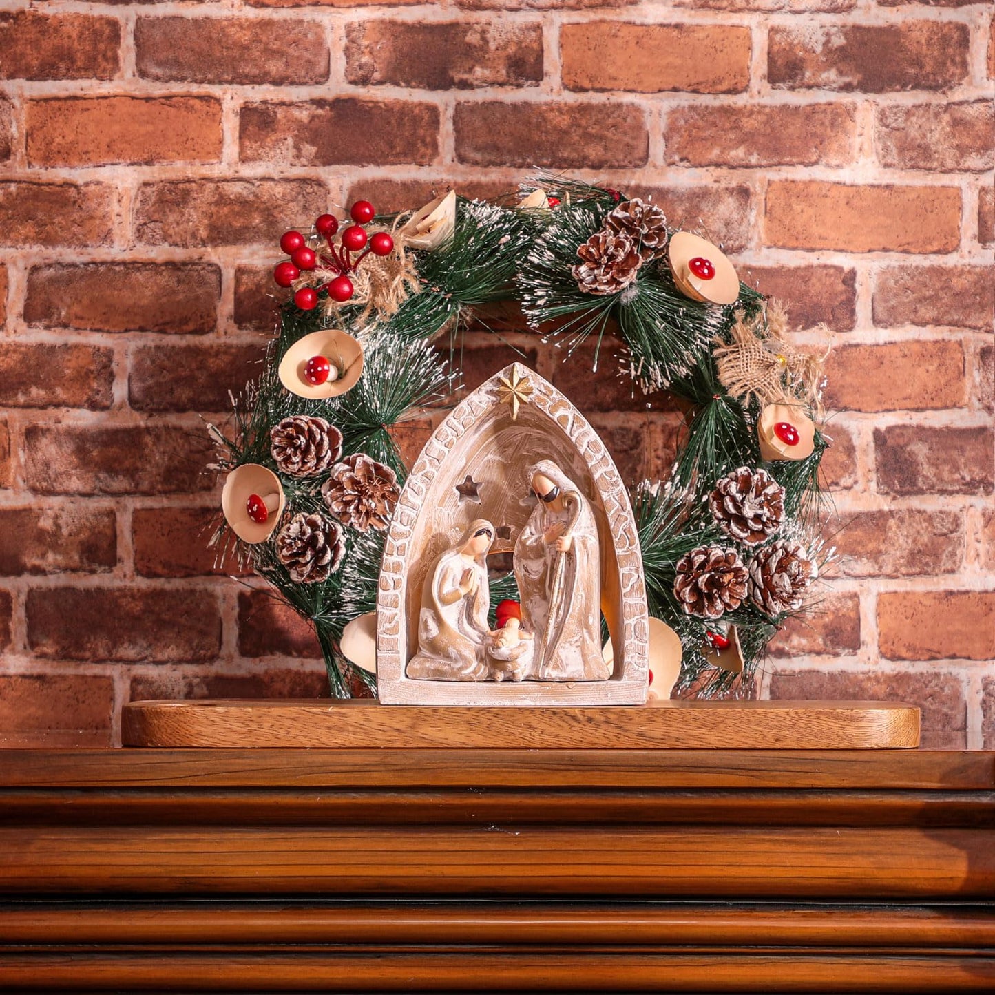 WILLBOND Nativity Sets for Christmas Indoor Holy Family Manger Scene Small Nativity Set with LED Lights Resin Figurine Tealight Candle Holder Tabletop Decor Gift for Holiday(6.7 x 5.5 x 3.9 Inch)