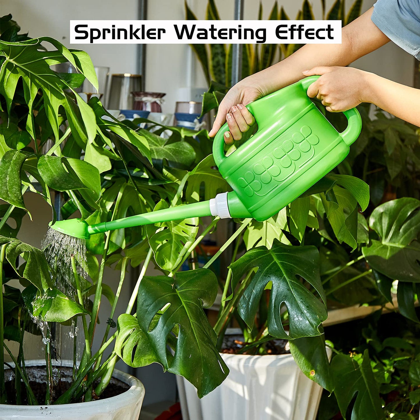 Plastic Watering Can for Indoor & Outdoor Plants 1 Gallon/4-Liter, Ebristar Watering Pot for Garden Flower with Long Spout and Removable 360 Degree Rotation Sprinkler Head, Green