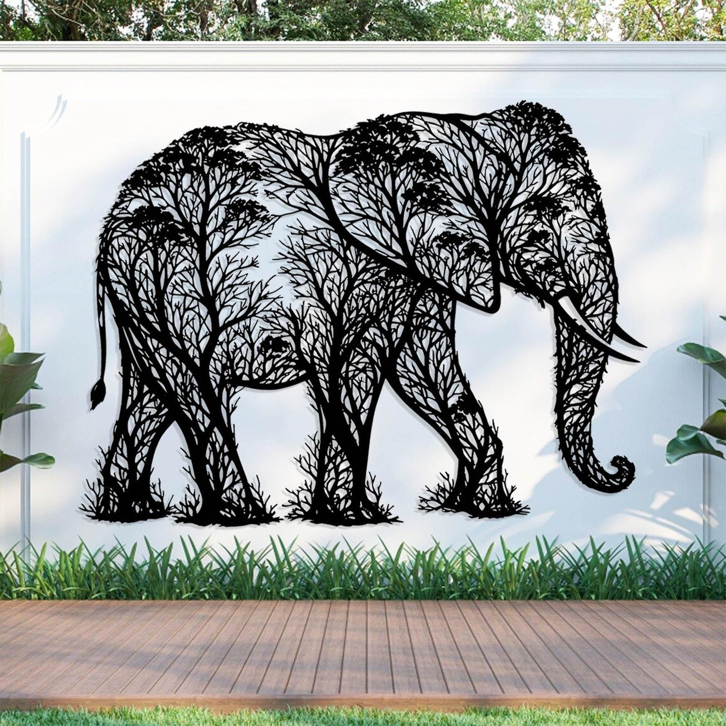 AJMTQRL Elephant Forest Silhouette Metal Wall Art, Elephant Tree Silhouette Metal Wall Art, Elephants Wall Decor, Wildlife Hanging Decor, Home Decoration (Gold 1, 19"x14"/47x35cm)