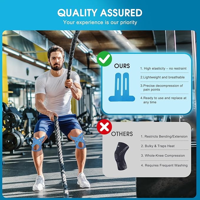 12PCS Precut Kinesiology Tape for Knees | Athletic Tape | Original Cotton & Elastic Kinesiology Athletic Tape – Knee Support & Stability & Pain Relief | Latex-Free | Breathable & Waterproof 3Colors