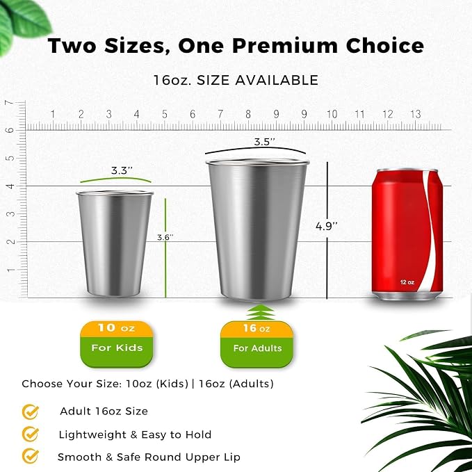 10 Pack 16 oz Stainless Steel Pint Cups,Stainless Steel Cup,Pint Cup Tumbler，water Tumbler,Stackable,Reusable,BPA Free