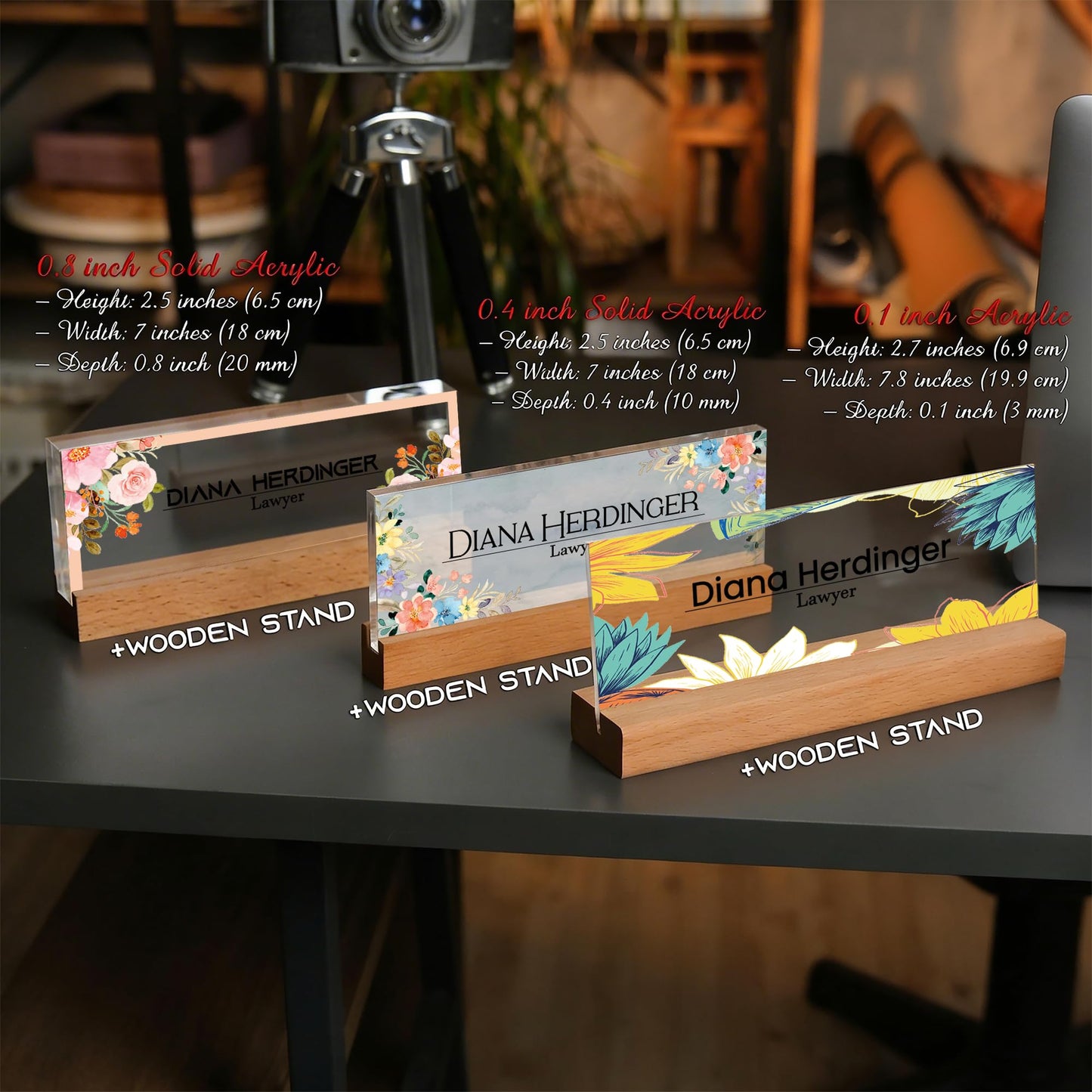 Personalized Desk Nameplate, Custom Acrylic Office Sign for Him Boss, Professional Name Plate for Coworkers, Custom Gift Idea for Office, New Job Gift, Coworker Gift, Phd Gift (Flower Design-1)