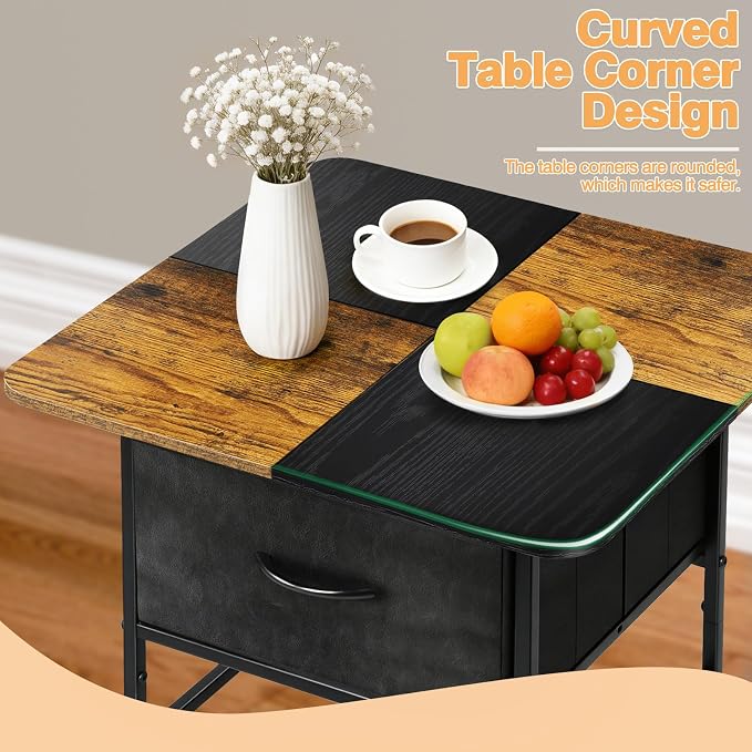 Coffee Tables for Living Room,Modern Small Coffee Table with 2 Large Storage Drawers,Wooden Square Center Table for Small Space,Apartment,Dorm,Home Office,Black Brown