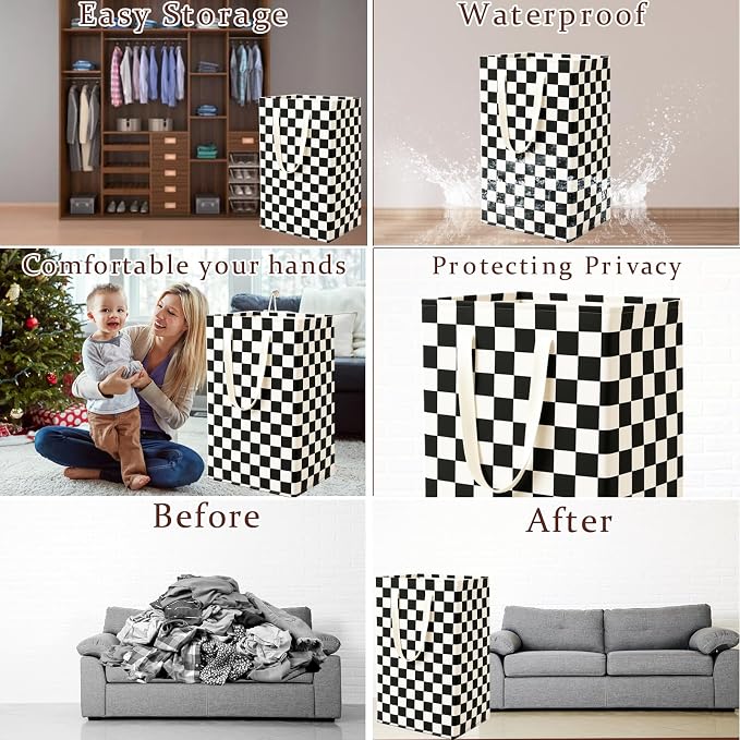 Waterproof Laundry Hamper Collapsible Laundry Basket Leather Handle Laundry Bag Large Clothes Storage Toy Organization for Bathroom Bedroom Laundryroom College Dorms (HBG-888)