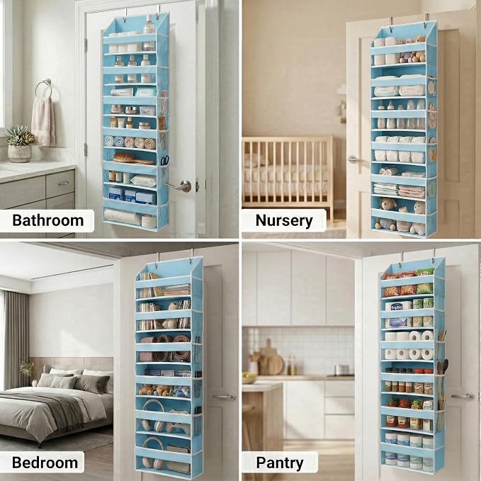 HOMELUX THEORY UPGRADED 6 Tiers Over The Door Organizer Hanging - 100D EXTRA THICK & 50lbs HUGE CAPACITY, 12 Side Mesh Pockets Over The Door Shoe Organizer, Hanging Closet Organizer (Baby Blue, 1pc)