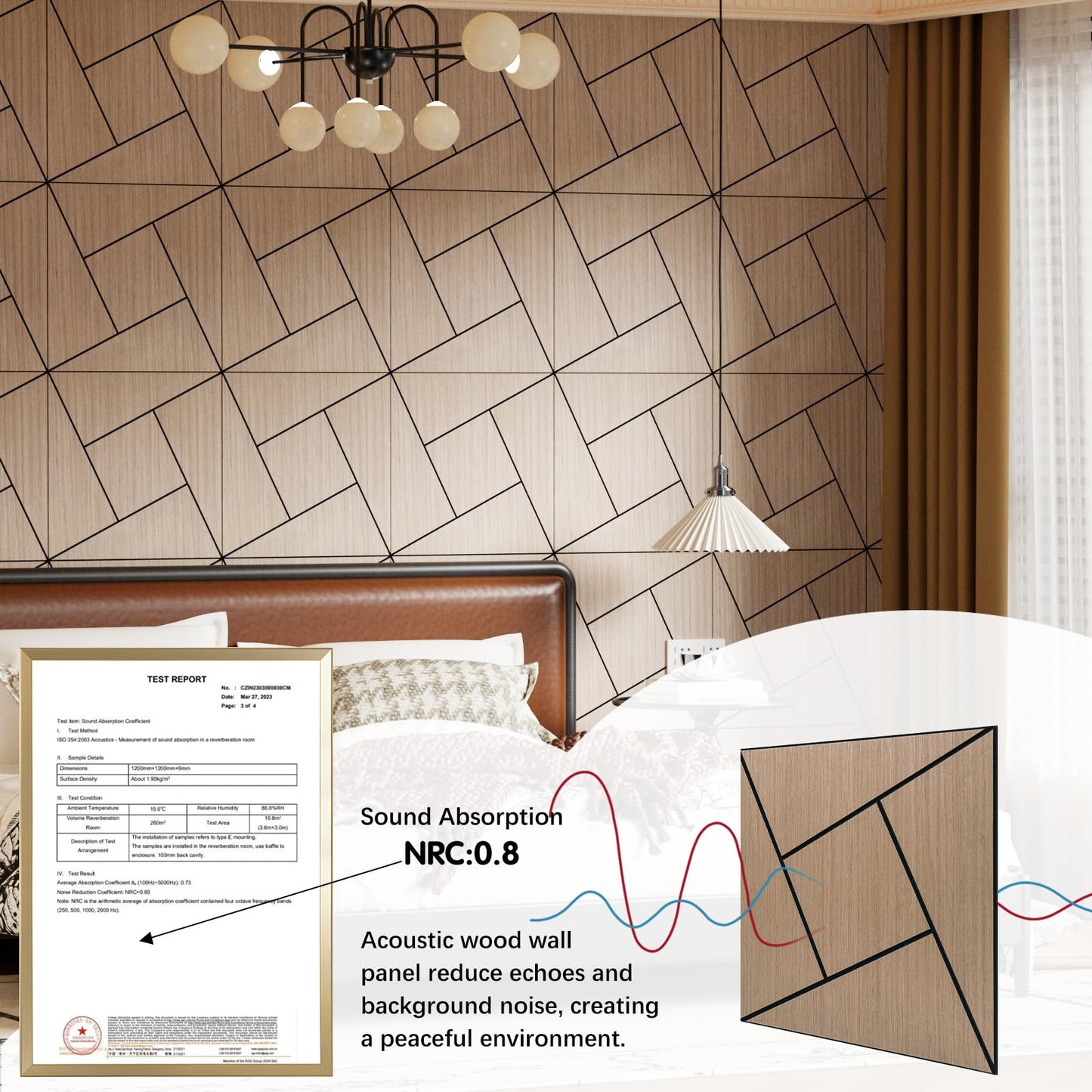 ARMURO 4 Packs Acoustic Wall Panels - Self-Adhesive 3D Wood Slat Wall Panel- Peel and Stick Sound Absorbing Panels for Noise Reducing - Feature Wall Decor for Home & Office