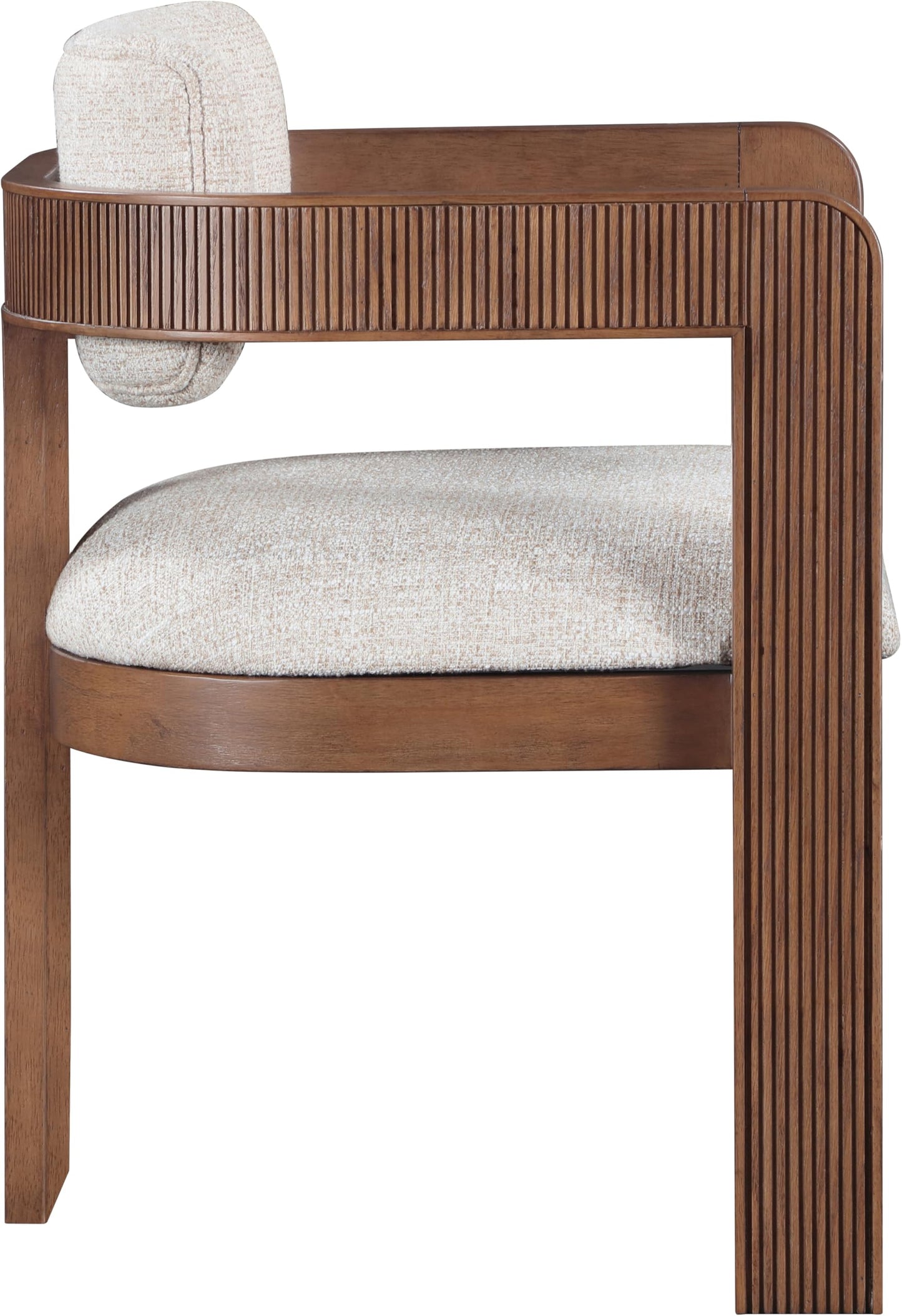 Meridian Furniture 11093Beige-C Sacha Collection Art Deco Dining Chair, Rich Beige Linen Textured Fabric, Two Tone Weave, Solid Fluted Wood Brown Finish, 22.5" W x 22" D x 31" H, Beige, Set of 2
