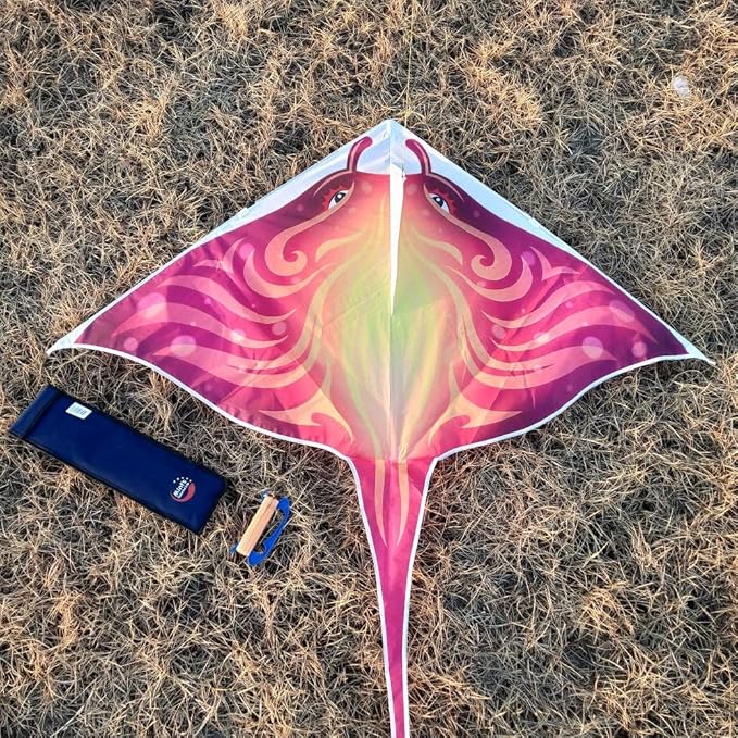 Mint's Colorful Life Devil Fish Kite for Kids and Adults，Easy to Fly Delta Kites Single Line Large, 300ft Kite String Handle Include