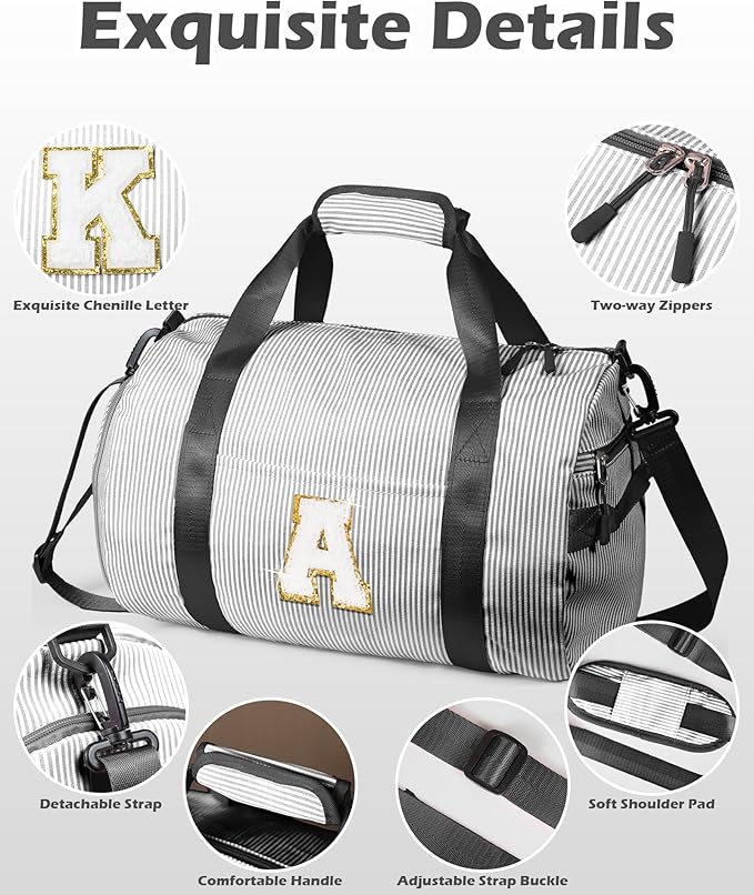 Party Favors for Teenager, Girl Gym Bag, Kids Monogram Overnight Duffel Bags with Shoe Compartment, Personalized Travel Bag with Makeup Pouch, Dorm Room Essentials for Girls (Letter I)