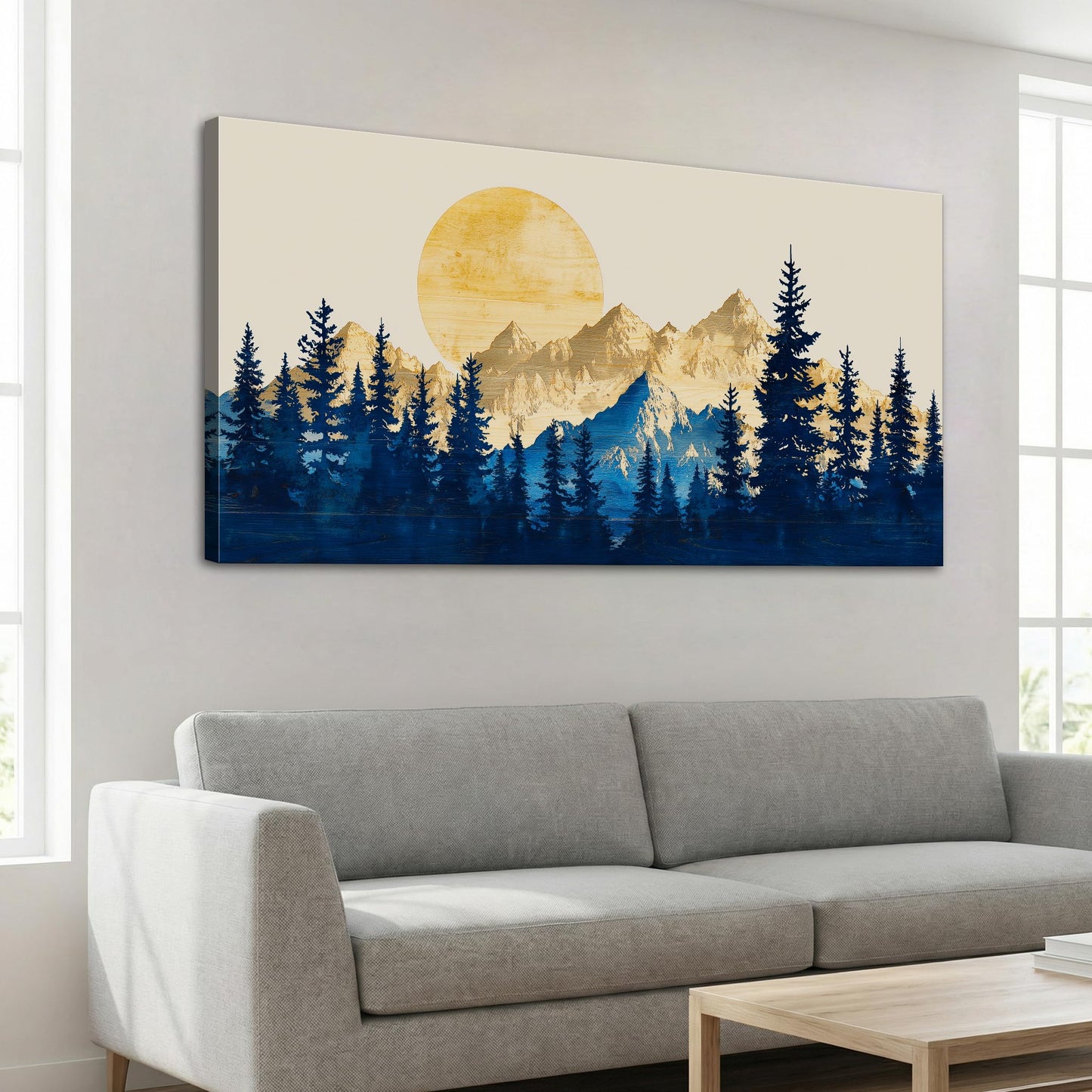 JLXART Mountain Forest Landscape Canvas Wall Art Minimalist Sun Pine Tree Print for Living Room Bedroom Office Decor 20x40inch