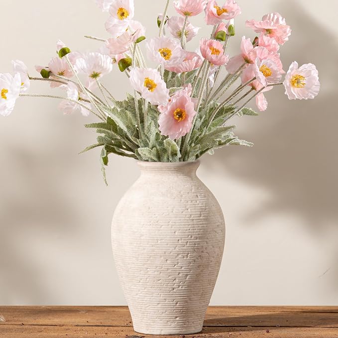 Vanselia Ceramic Flower Vase Home Decor - Large Farmhouse Table Vases Rustic Vintage Living Room Kitchen Bedroom Decorations for House Book Shelf Office Coffee Desk Dining Fireplace (9" Rustic)