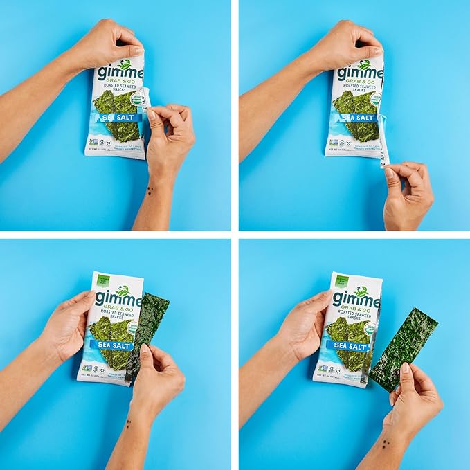 Gimme Seaweed Grab & Go Organic Premium Roasted Seaweed Snacks, Sea Salt & Avocado Oil, 5 Count Trayless, Keto, Vegan, Gluten-Free, Source of Omega3s, Healthy On-The-Go Snack for Kids & Adults