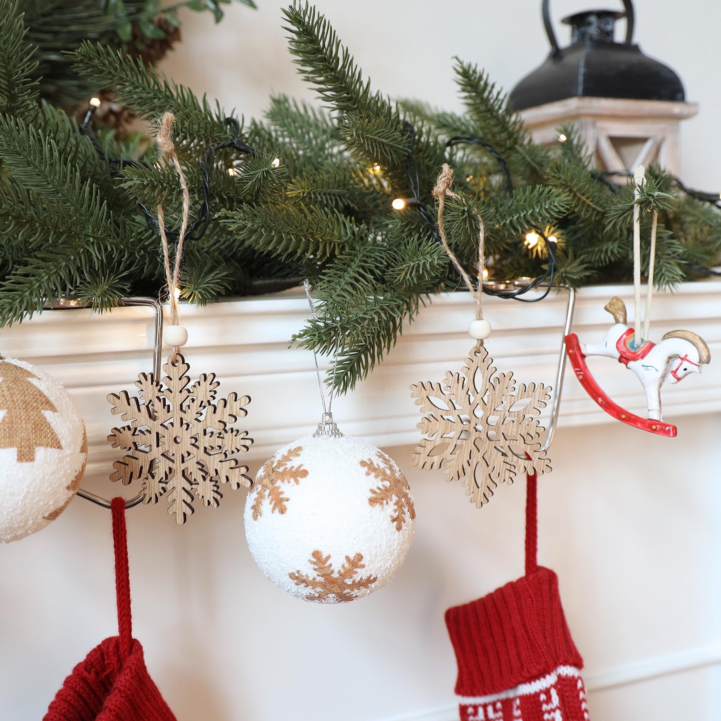 16pieces Wooden Snowflake Ornaments, 3inch Rustic Snowflakes Christmas Ornaments for Crafts Christmas Tree Boho Winter Decoration Gifts 8 Styles