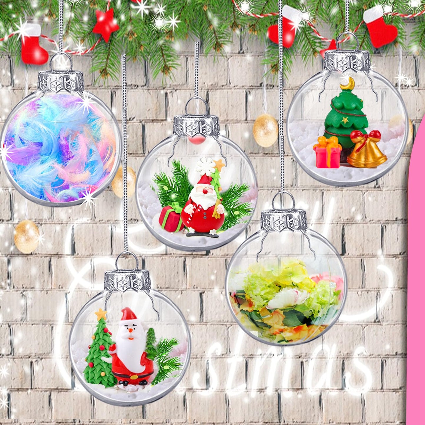 24 Pack 3.15 Inch Clear Plastic Fillable Ornament Balls,Christmas Plastic Ornaments Decorative Ball for Xmas Tree Hanging Transparent Decor Wedding Birthday Decor