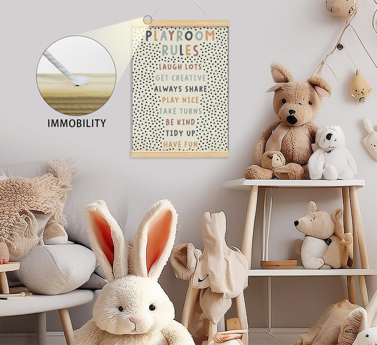 Playroom Kids Tollder Room Wall Decor, Play Room Rules Wall Decor for Kids Play Game Room Bedroom Nursery Home School Playroom Essentials, Canvas Hanging Banner Wood Poster Frameds 12x16 Inch