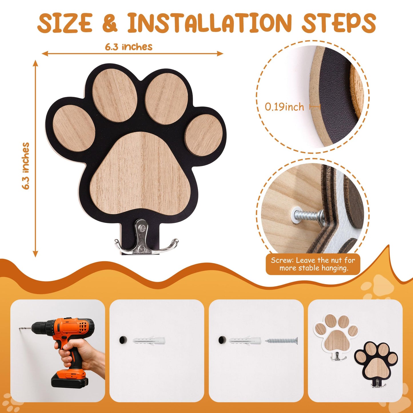 Pipigaty 2-Pack Dog Leash Holder for Wall By the Door, Paw-Shaped Leash Hooks for Wall Decorative Wall Hooks for Hanging Keychain, Coats & Towels, Gifts for Pet Lovers & Dog Owners