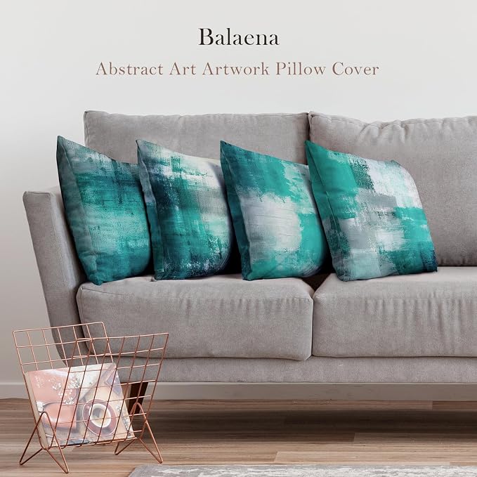 Teal and Gray Throw Pillow Covers Set of 4 18 x 18 Inches,Turquoise Modern Abstract Art Artwork Decorative Pillow Cushion Covers for Couch Bedroom Living Room