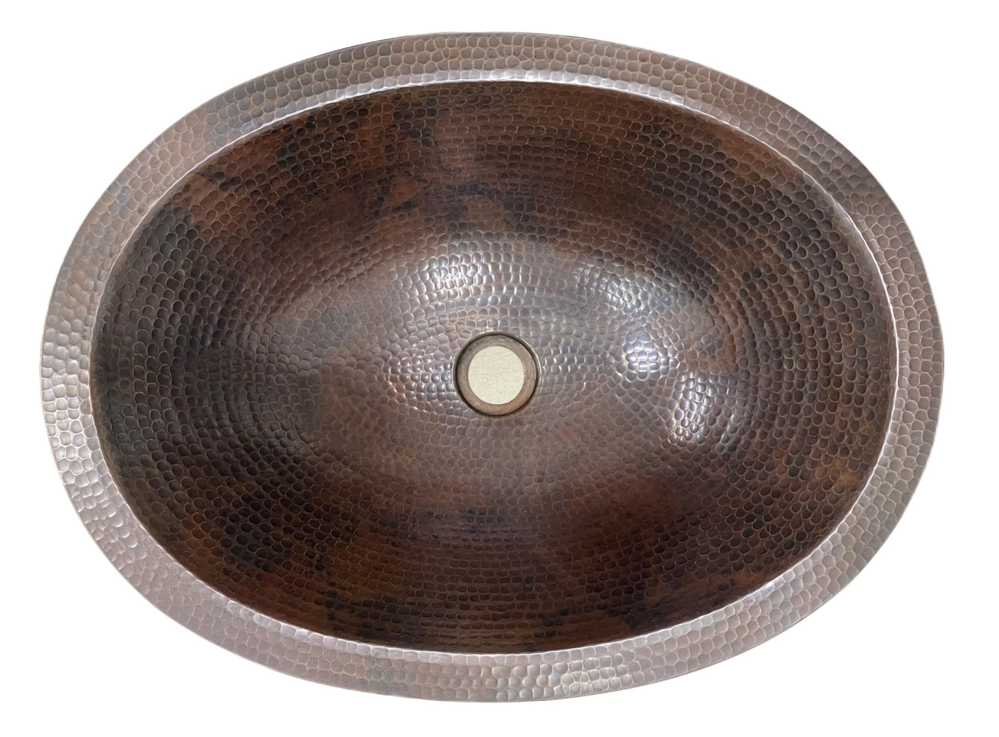SimplyCopper 19" Oval Rustic COMBO Copper Bath Sink with Lift & Turn Drain & 2-Handled Faucet in ORB