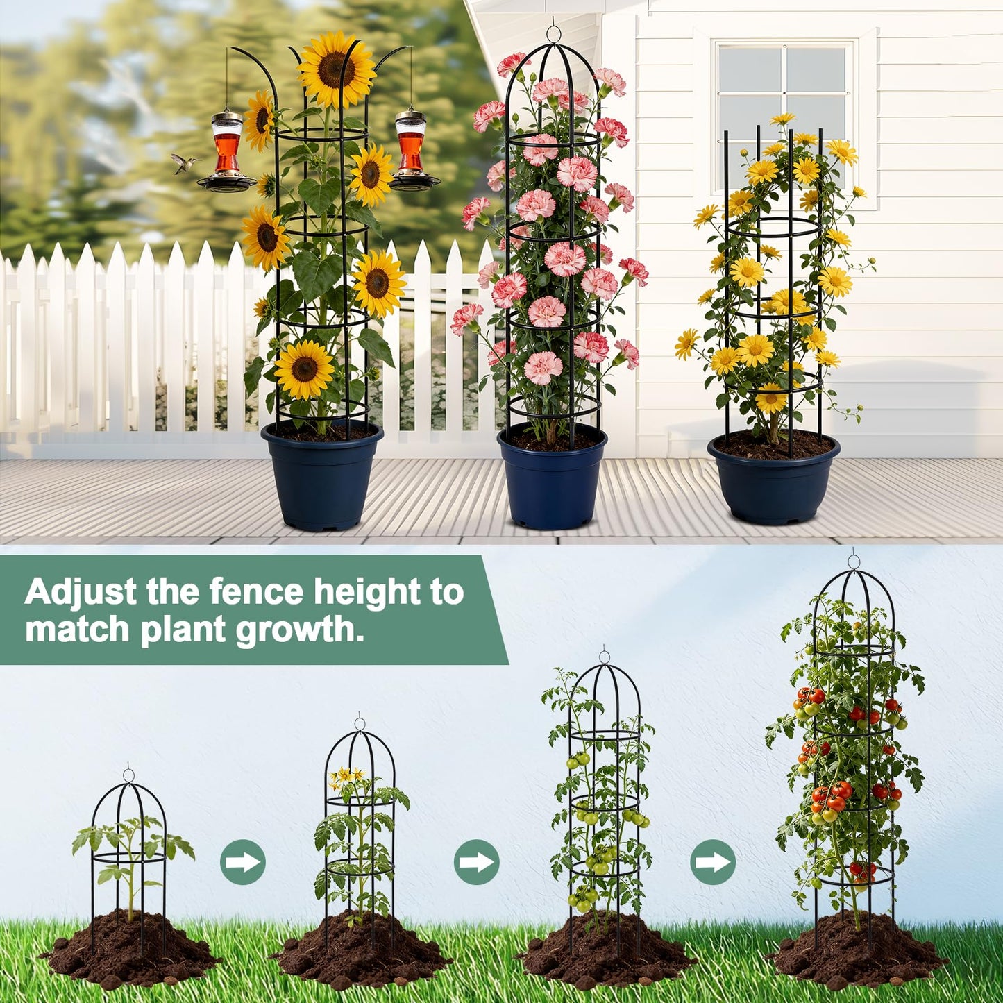 100% Metal Obelisk Garden Trellis 6.6 Feet Tall Sturdy Plant Support for Climbing Vines and Flowers Stands,1pc Upgrade Round Trellis for Pots Metal Plant Flower Trellises for Clematis Jasmine Outdoor