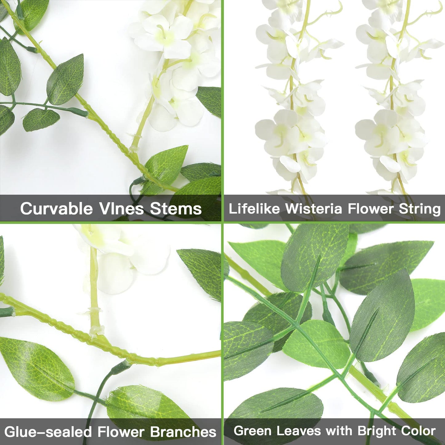 U'Artlines 5Pcs 7.2 Ft/Piece Artificial Wisteria Garland Silk Fake White Wisteria Flowers Hanging Greenery Vines Garlands Rattan for Home Garden Wedding Arch Party Indoor Outdoor Decor