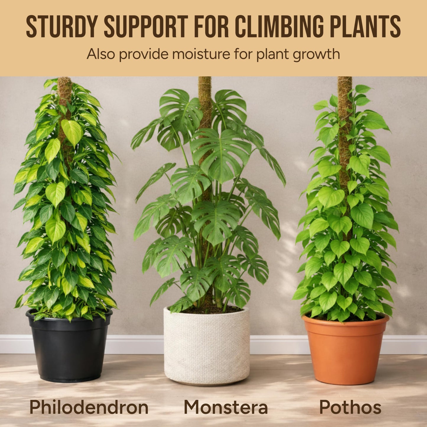 Craft911 Moss Pole Monstera Plant Support – 2 Pack 64” Bendable Moss Pole Monstera Plant Support, Plant Stakes for Indoor Plants, Tall Plant Sticks Support for Climbing Plants