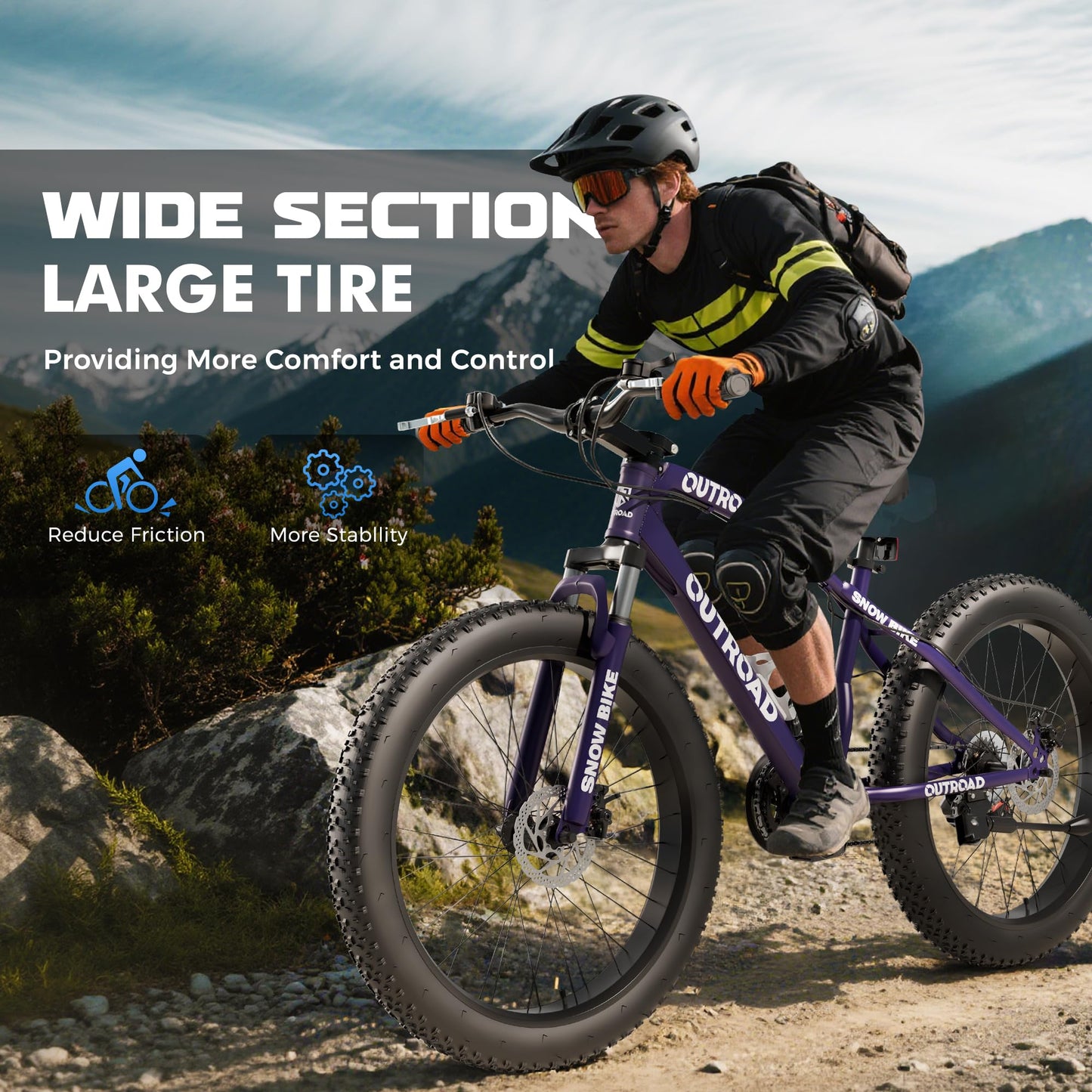 Betterland 26 inch Wheels Fat Tire Bike, 21 Speed Heavy Duty Mens Mountain Bikes with High Carbon Steel Frame/Double Disc Brake/Front Suspension Anti-Slip Bikes (Blue&Purple)-1