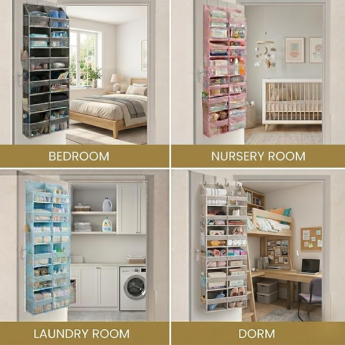 HOMELUX THEORY UPGRADED 6 Tiers Over The Door Organizer Hanging - 100D EXTRA THICK & 50lbs HUGE CAPACITY, 12 Side Mesh Pockets Over The Door Shoe Organizer, Hanging Closet Organizer (Baby Blue, XL)