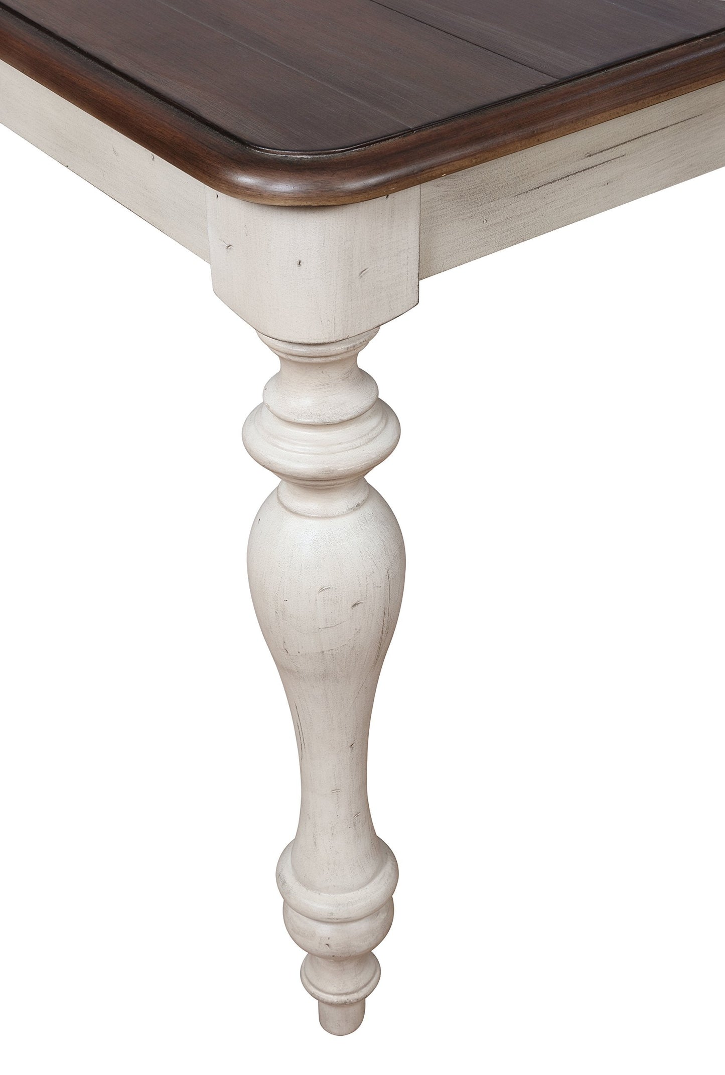 Roundhill Furniture Arch Solid Wood Dining Set: Table with Extension Leaf, Six Chairs, Distressed White and Dark Oak