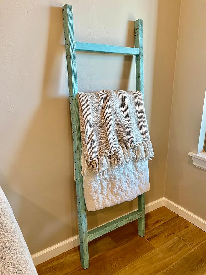 BARNWOODUSA Rustic Farmhouse Decorative Ladder - Our 47 in Ladder can be Mounted Horizontally or Vertically and is Crafted from Upcycled Wood No Assembly Required Robins Egg Blue