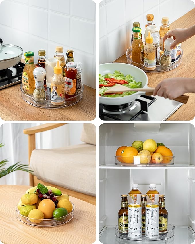 Clear Lazy-Susan Turntable Cabinet-Organizer – 2-Pack 11-Inch Lazy Susan Spice Rack Storage for Fridge Refrigerator Pantry