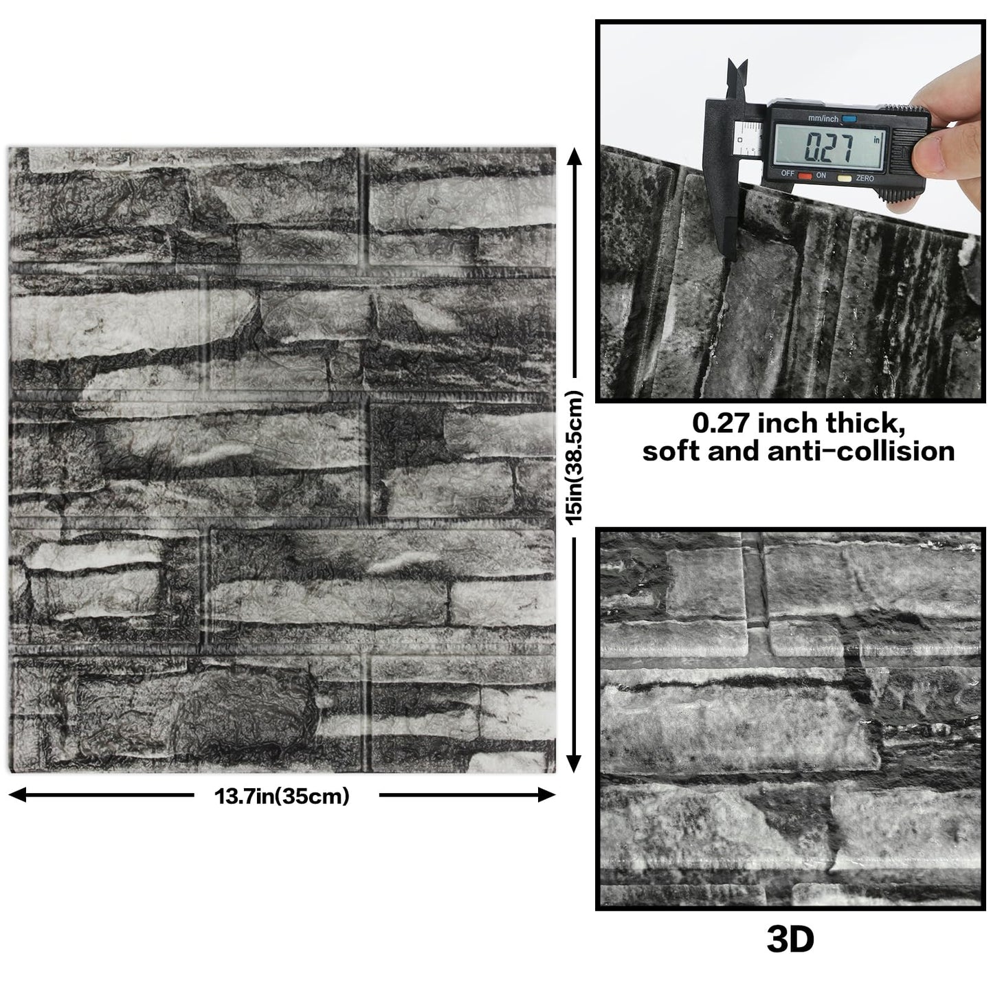 10PCS 3D Wall Panels Peel and Stick Foam, Self-Adhesive Decorative 3D Brick Wallpaper Wall Covering, Faux Stone Wall Panel Foam Brick for Living Room, Kitchen, Bathroom