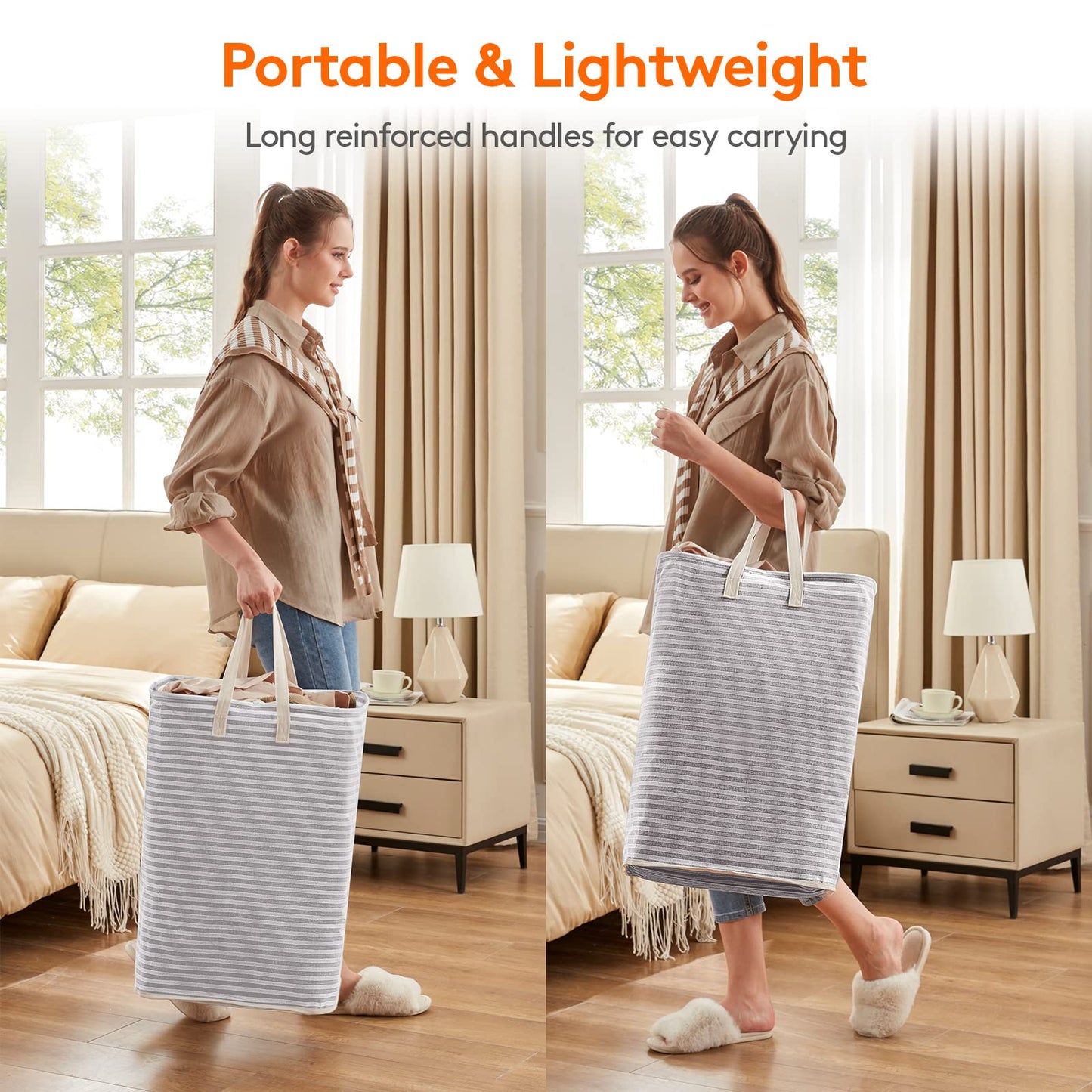 Lifewit 2 Pack Laundry Basket 80L Each, Collapsible Clothes Hamper with Reinforced Handles, Freestanding Waterproof Design for Bedroom and Laundry Room, Grey 160L Total