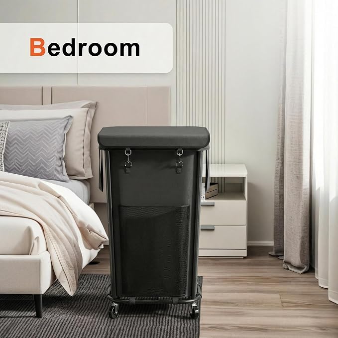 Laundry Basket with Lid and Wheels Rolling Laundry Basket, Removable Laundry Bag Design for Daily Use in Bathrooms and Laundry Rooms (Cover Black, 160L)