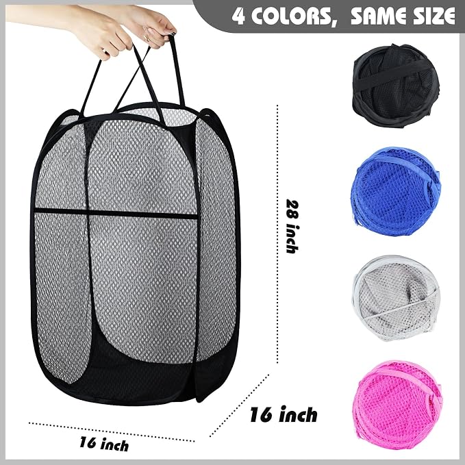 Collapsible Pop Up Laundry Hamper, Extra Large Mesh Foldable Laundry Basket, 28" x 16" x 16"(Pink)
