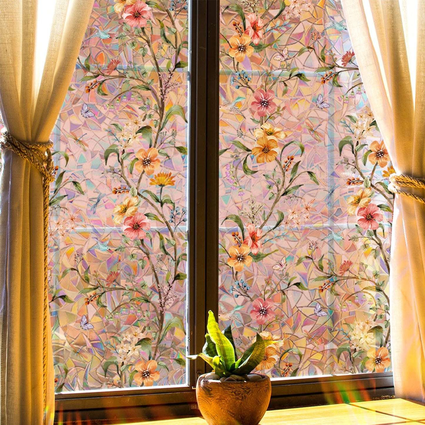 WBQMUNY Stained Glass Window Film,Window Privacy Films,Rainbow Glass Decals Stickers for Home Anti UV17.7" x 43.3"