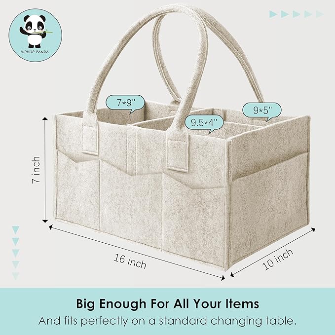 HIPHOP PANDA 2-Pack Diaper Caddy Organizer - Nursery Storage Bin & Car Organizer for Diapers, Wipes, and Baby Essentials - Dual-Color Solid Set (Caramel/Oatmeal), Large Size