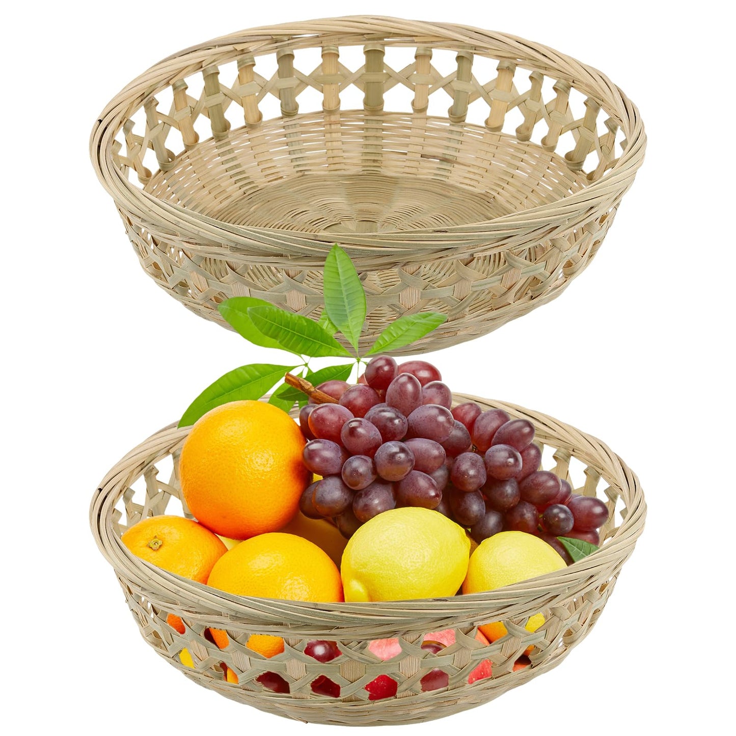 KOHAND 2 Pack Bamboo Baskets, 10.6 x 3.1 Inch Natural Handmade Bamboo Basket, Round Wicker Basket for Picnic, Kitchen, Restaurant, Dinning