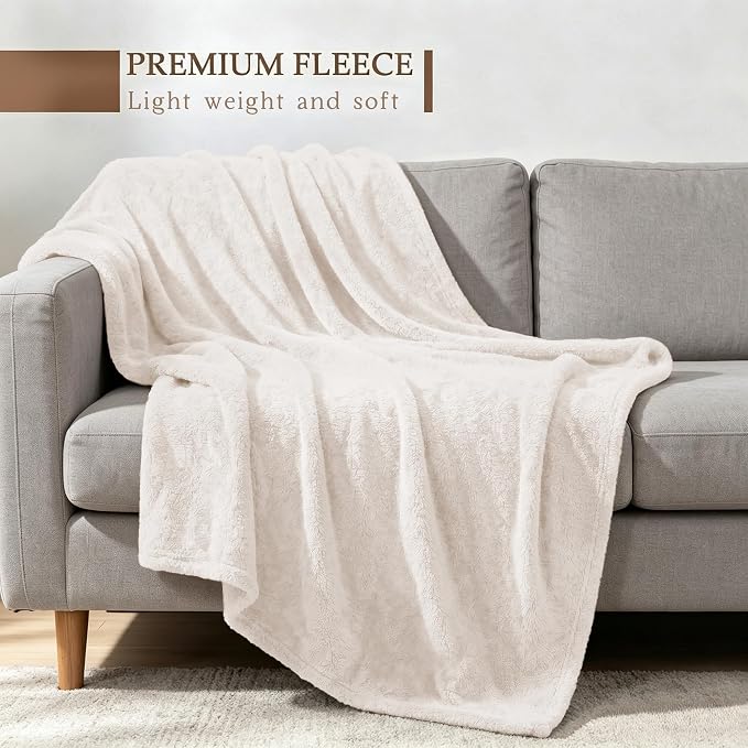 Exclusivo Mezcla Fleece White Throw Blanket for Couch Sofa, Ultra Soft, Lightweight and Fluffy Blankets for Women, All Season, 50x60 Inches