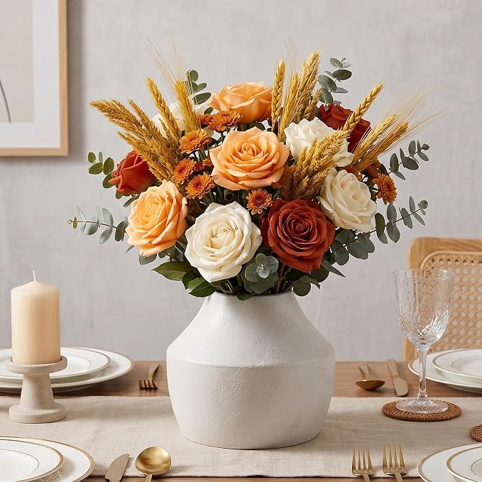 Ceramic Flower Vase, 5.2in Farmhouse Table Rustic Vases, Waterproof, Small Flower Terracotta Vases for Home Decor, Living Room,Table, Handcrafted (Antique)
