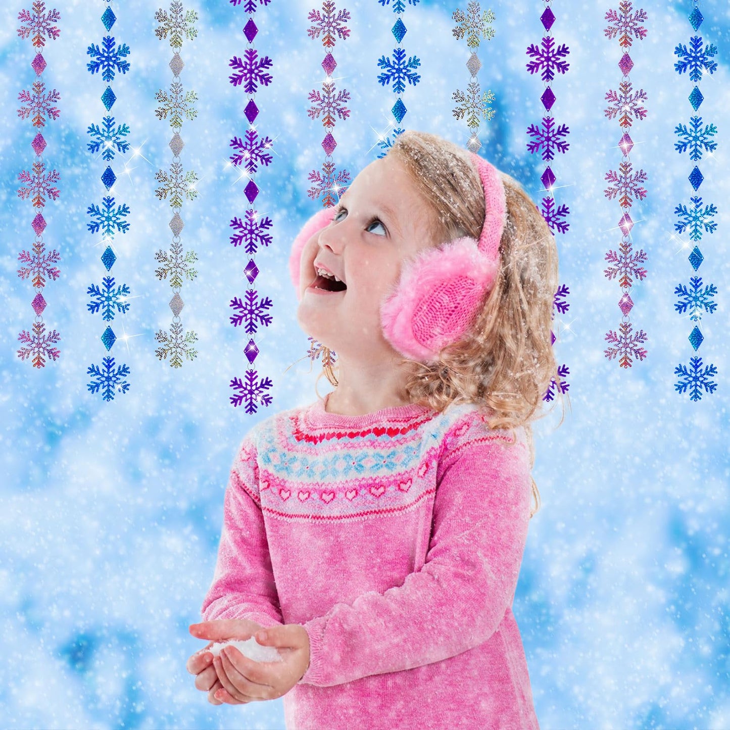 CroBlissful 8 Pack Winter Christmas Hanging Snowflake Decorations Blue Purple Glitter Snowflake Garland Decorations Banner Backdrop for Winter Christmas Wonderland Home New Year Holiday Party