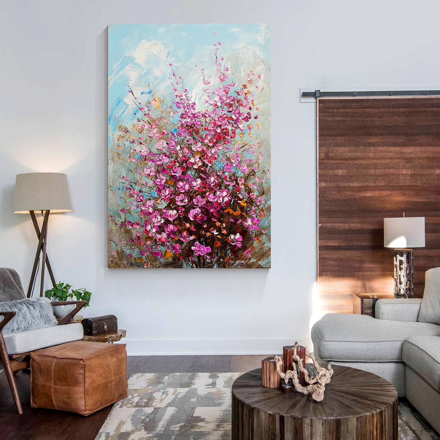 Hand-Painted Pink Purple Blooming Flower Oil Painting, Gallery Wrapped Framed 3D Textured Wall Art, Ready to Hang(24x36 inches)