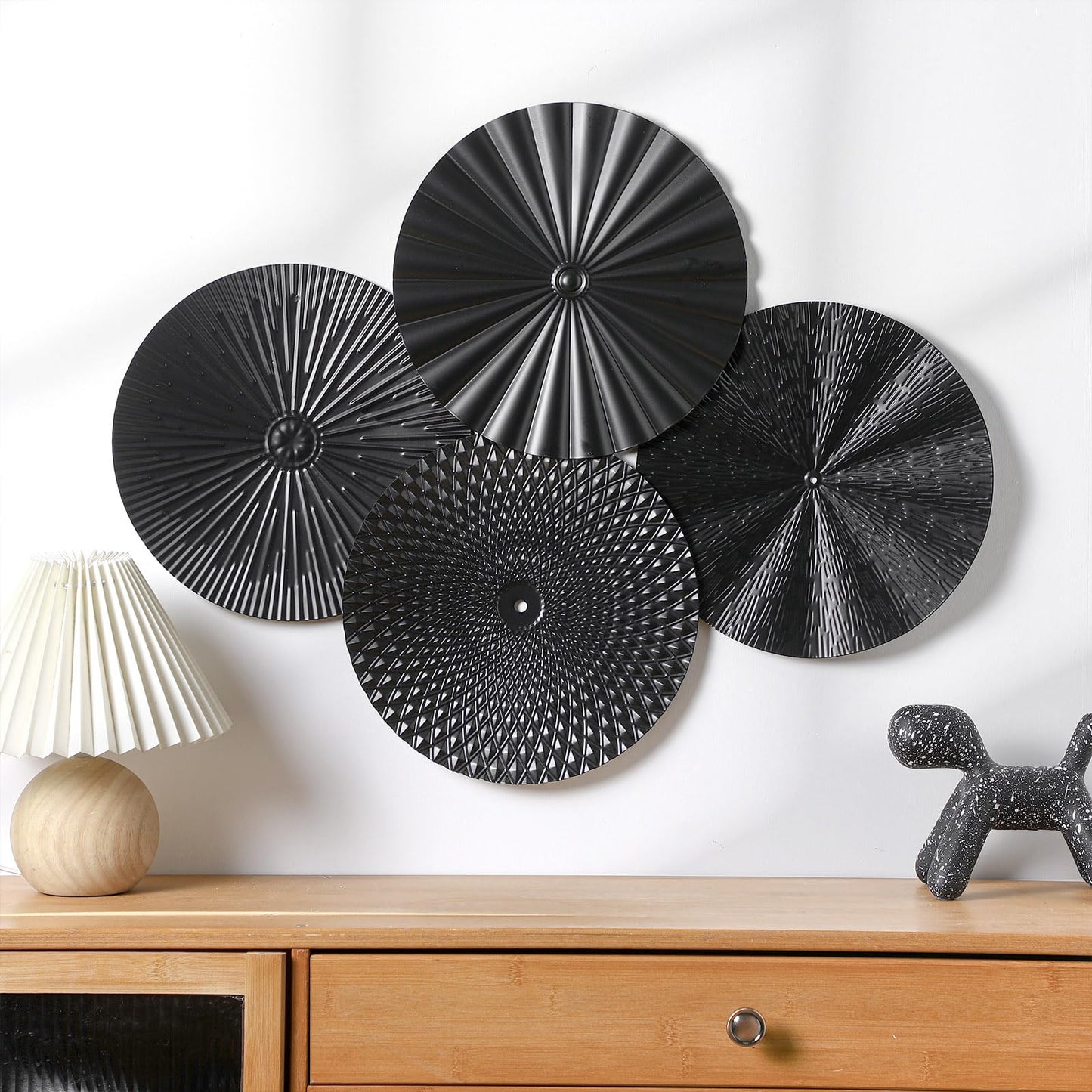 Hicarer 4 Pcs 12 Inch Metal Wall Art Decor Sunburst Hanging Metal Artwork Decor Wall Art Decorations for Home Living Room Office Gift for Christmas(Black)