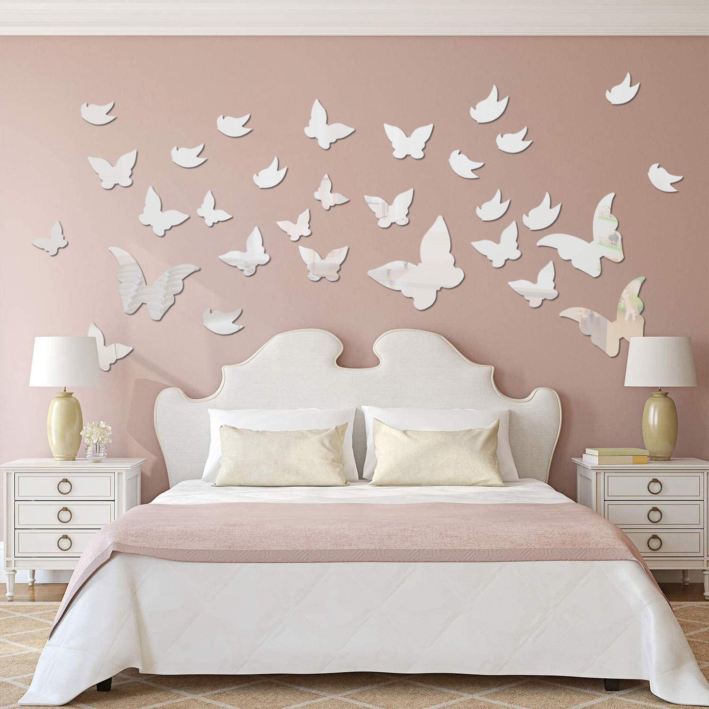 Amaonm 21 PCS Silver Mirror Acrylic Butterfly Wall Decals, 3D Crystal Butterfly Removable Stickers DIY Art Decor for Kids Nursery Bedroom Living Room Bathroom Door Home Wall Mural