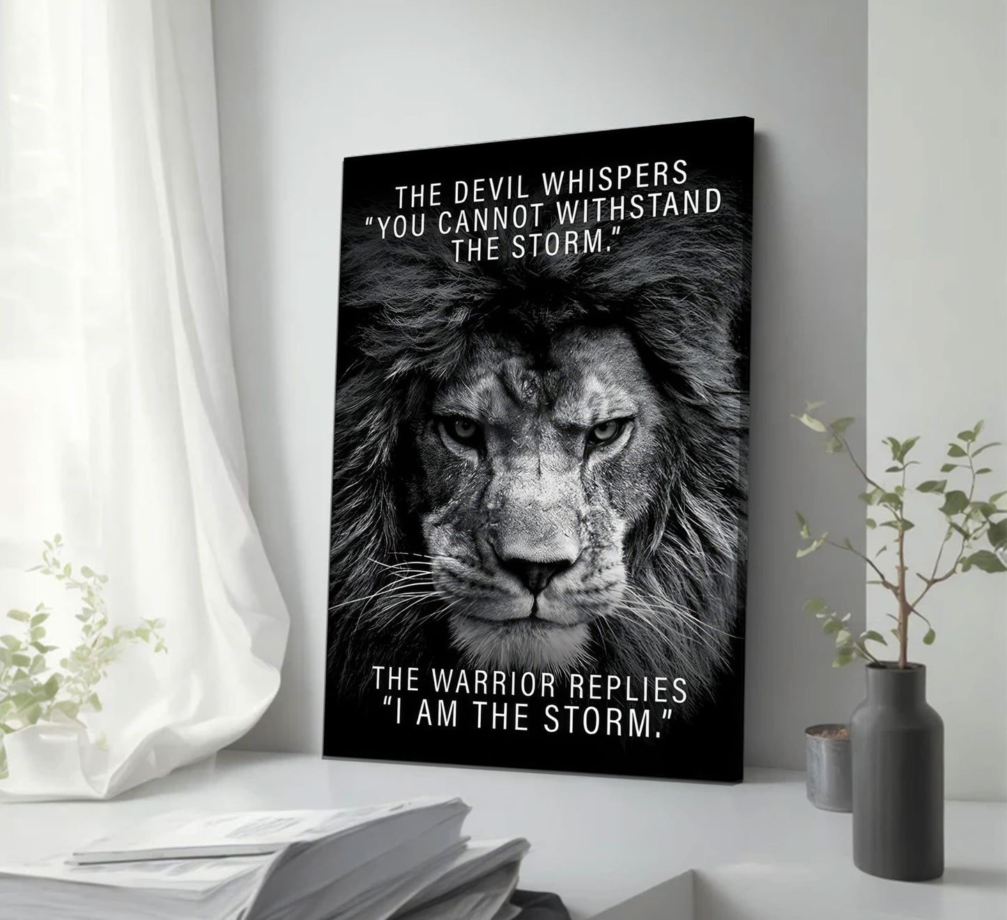 Black and White Lion Inspiring Canvas Wall Art Animal Motivational Picture Man Cave Inspirational Lion Poster Prints Modern Quotes Artwork Wall Decor for Bedroom Office Living Room 12x16in Framed