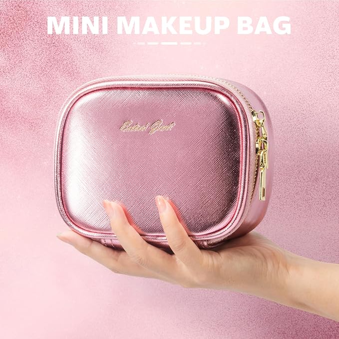 Mini Makeup Bag with Led Mirror,Small Travel Make up Bag 3 Light Modes Adjustable Brightness, for Women Organizer Cosmetic Bag, Portable Travel Train Toiletry Bag, for Pool Parties Work Touch-Ups
