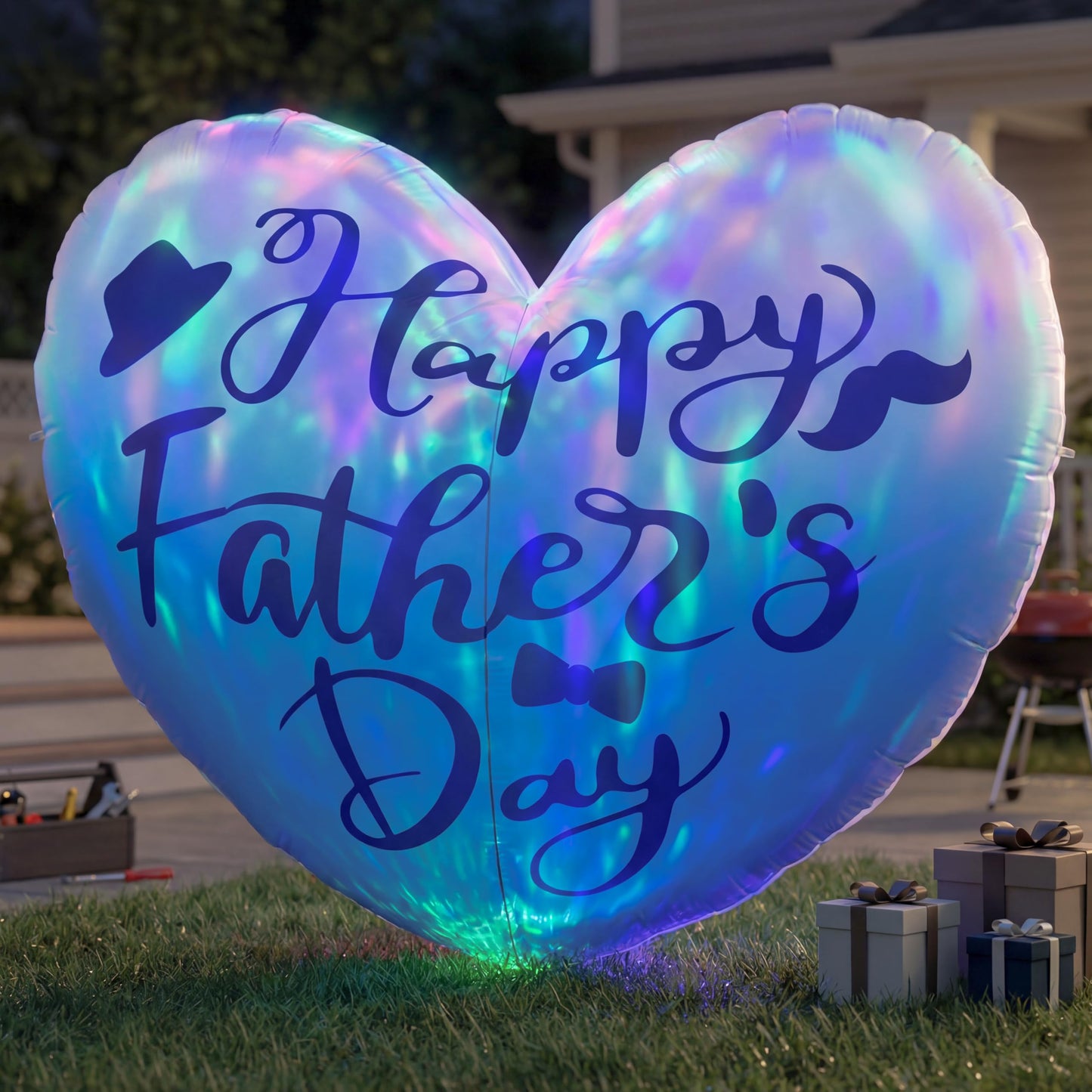 6.5FT Inflatable Happy Mother's Day Decorations, Father's Day Inflatable Double Side Decorations, Giant Hearts Built-in LED Lighted Blow Up Decoration Home Yard Outdoor Indoor Decor