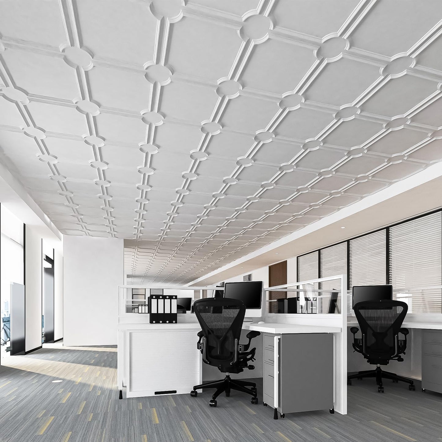 Art3d 2x2 Ft Drop Down PVC Ceiling Tiles, 3D Textured Glue up Ceiling Panel for Office Living Room Home Decor - 12-Pack Covers 48 Sq.Ft, White