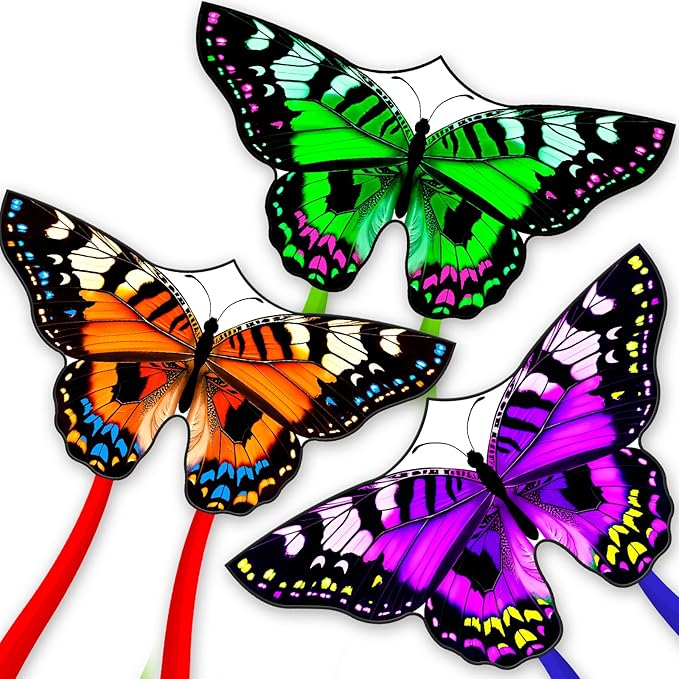 Butterflys for Kids, Beautiful Kite Easy to Fly for Beginners with 328 ft Line & Line Winder (1m-Tiger Spotted Butterfly-(Green+Orange+Purple), 3)